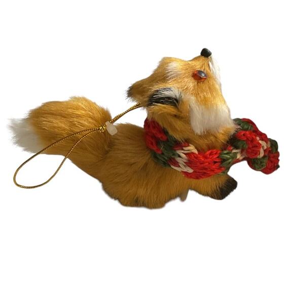 Fox Ornament Christmas 5 in Realistic Fur Animal Decor - Picture 5 of 7